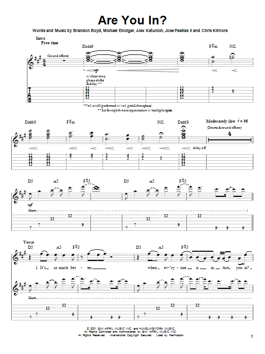 Download Incubus Are You In? Sheet Music