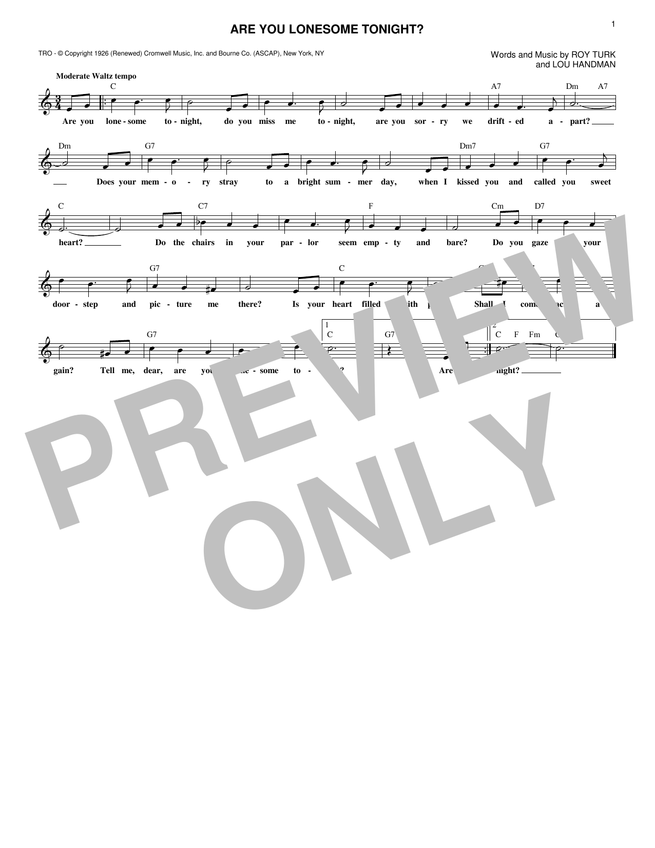 Download Elvis Presley Are You Lonesome Tonight? Sheet Music