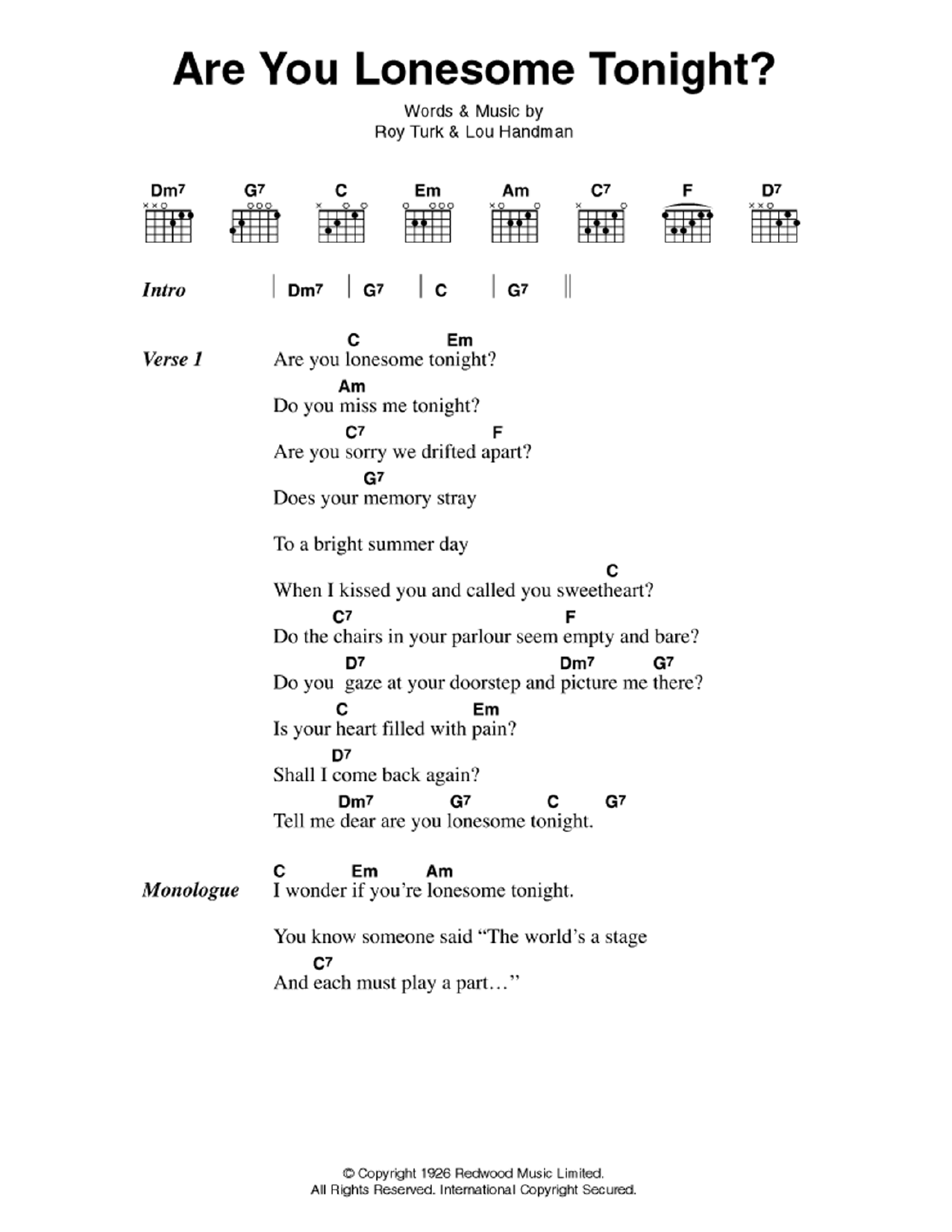 Download Elvis Presley Are You Lonesome Tonight? Sheet Music