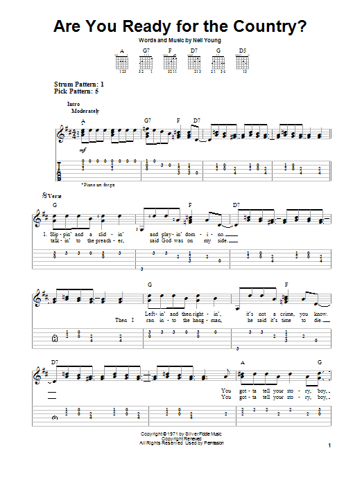 Download Neil Young Are You Ready For The Country? Sheet Music