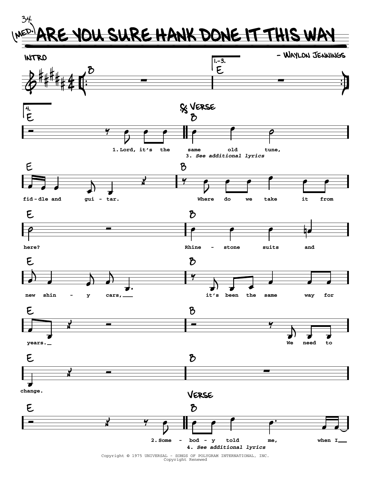 Download Waylon Jennings Are You Sure Hank Done It This Way Sheet Music