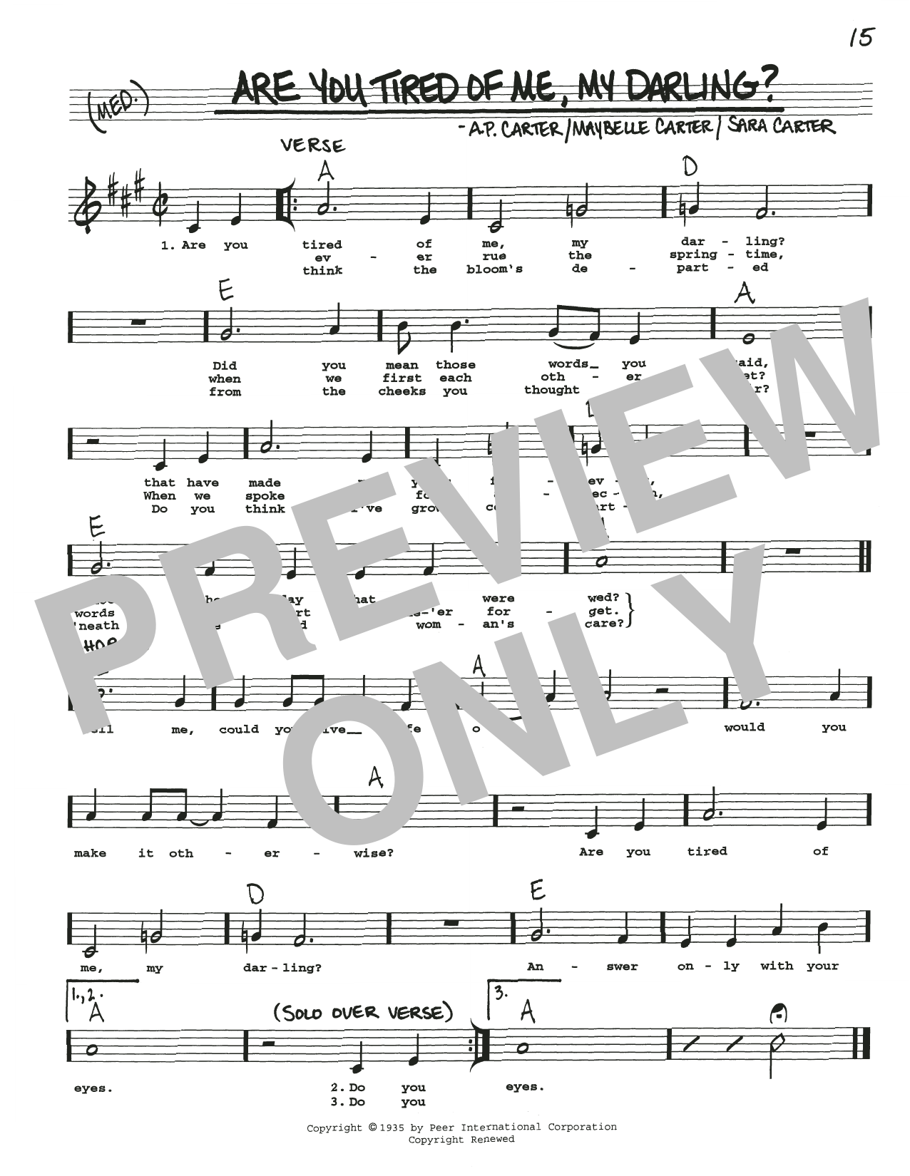 Download A.P. Carter Are You Tired Of Me, My Darling? Sheet Music