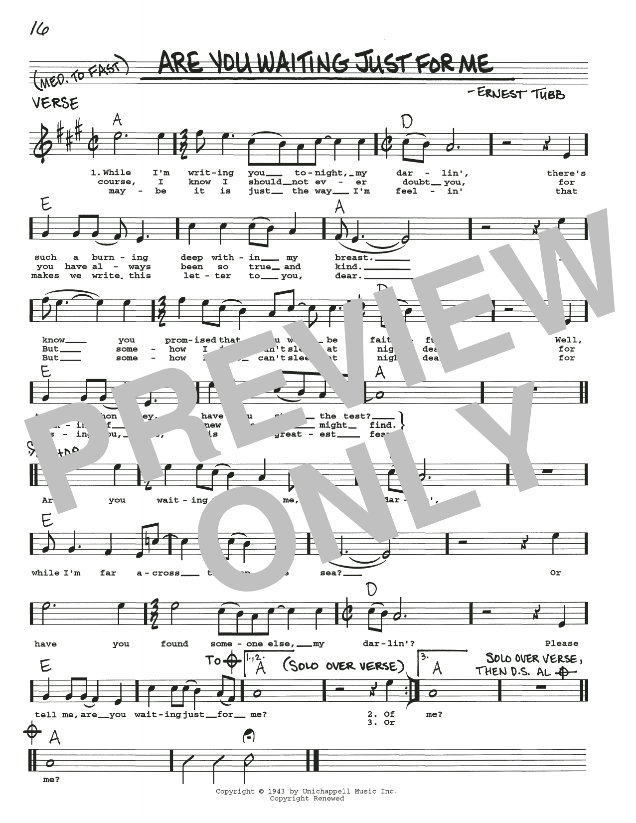 Download Ernest Tubb Are You Waiting Just For Me Sheet Music