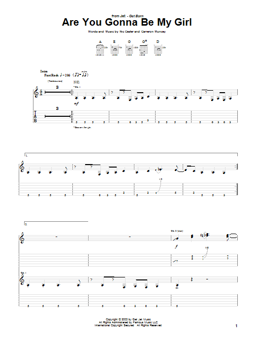 Jet Are You Gonna Be My Girl sheet music notes printable PDF score