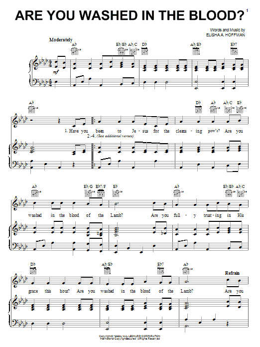 Elisha A. Hoffman Are You Washed In The Blood? sheet music notes printable PDF score