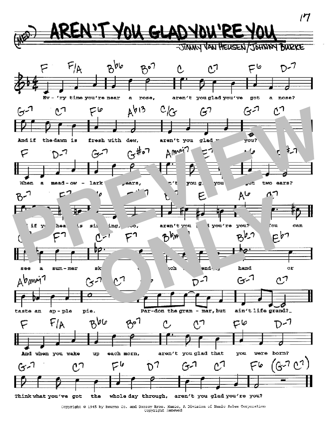 Download Johnny Burke Aren't You Glad You're You Sheet Music