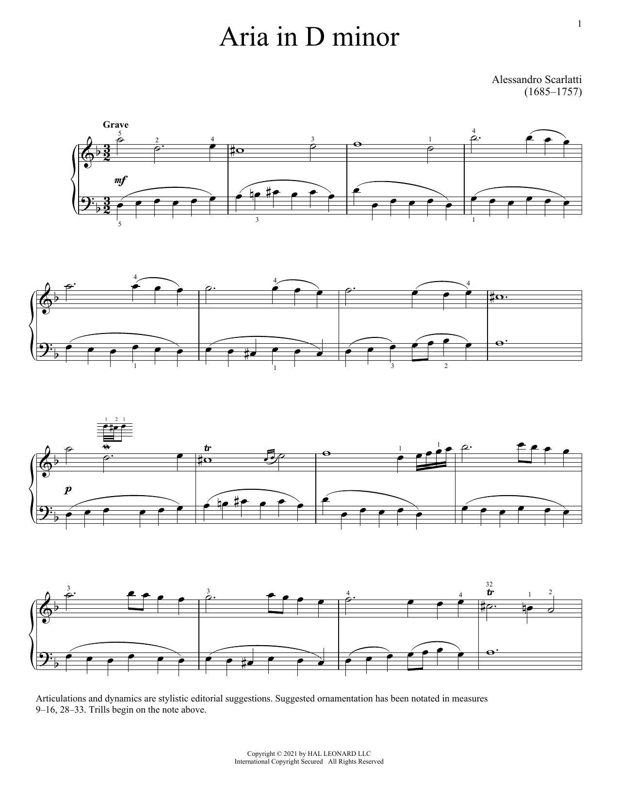 Download Alessandro Scarlatti Aria Sheet Music