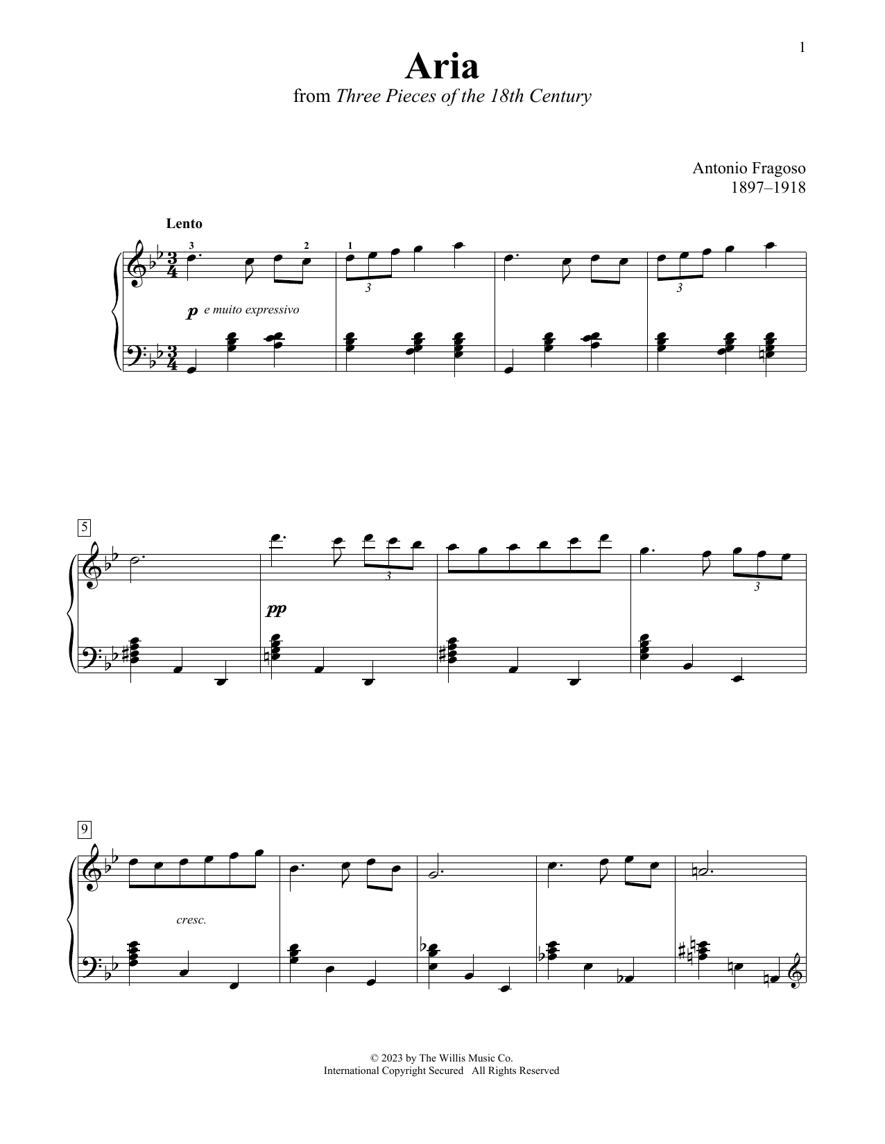 Antonio Fragoso Aria sheet music notes printable PDF score