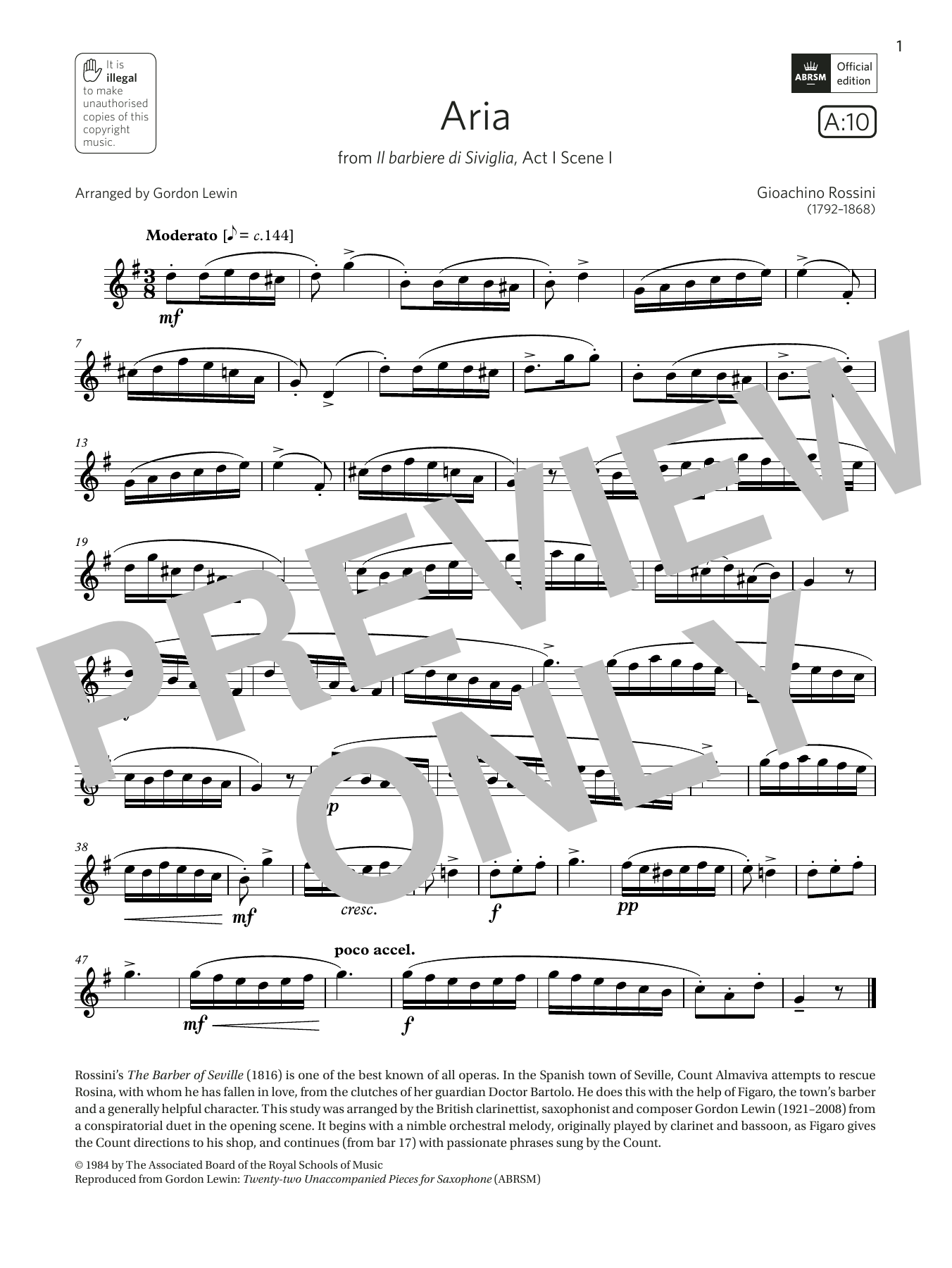 Download Rossini Aria (from Il barbiere di Siviglia) (G Sheet Music