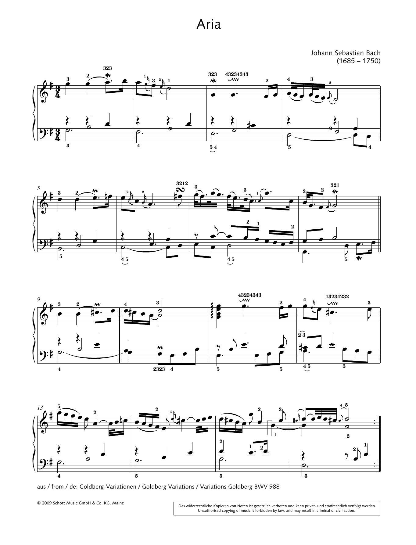 Download Johann Sebastian Bach Aria Sheet Music