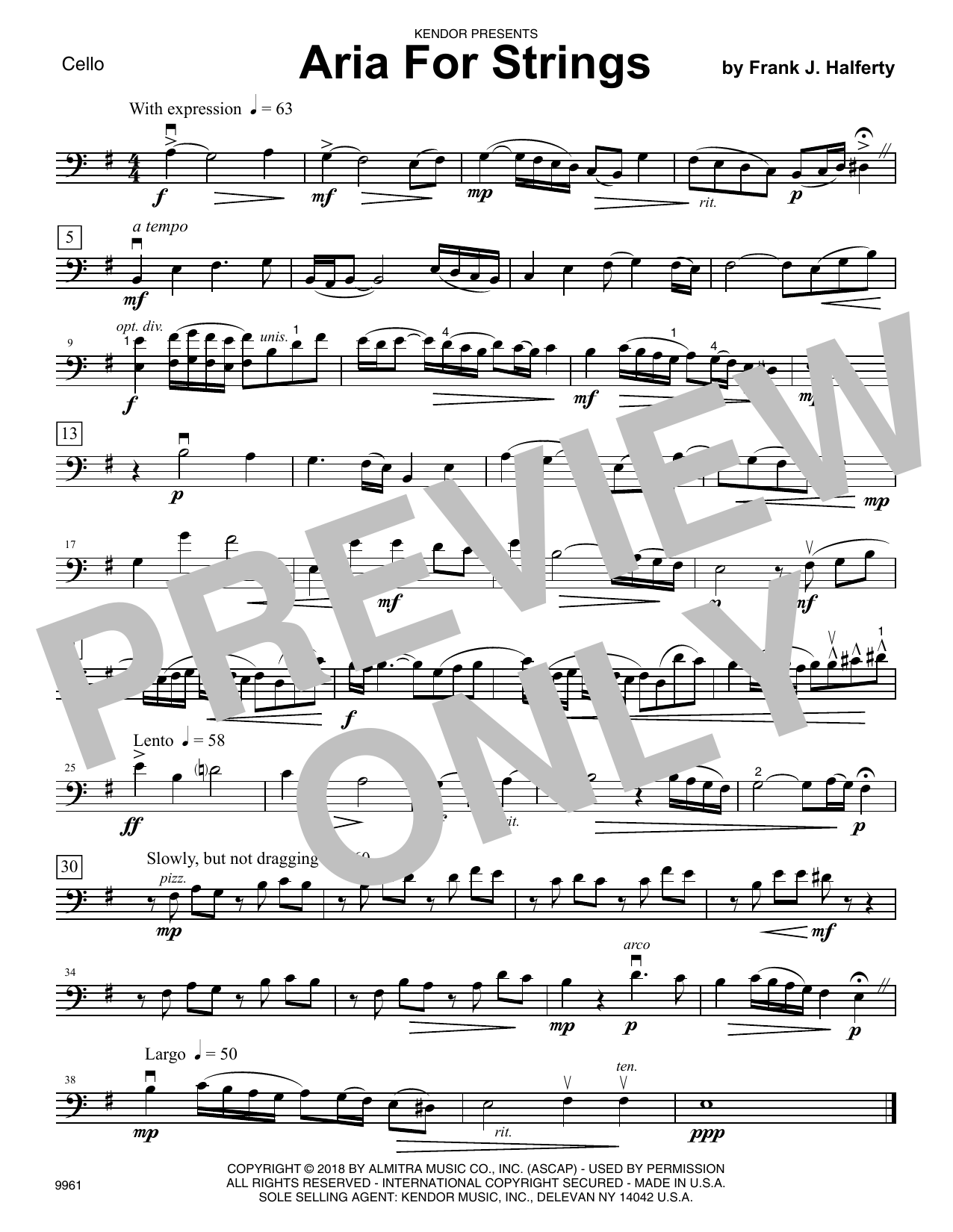 Download Frank J. Halferty Aria For Strings - Cello Sheet Music