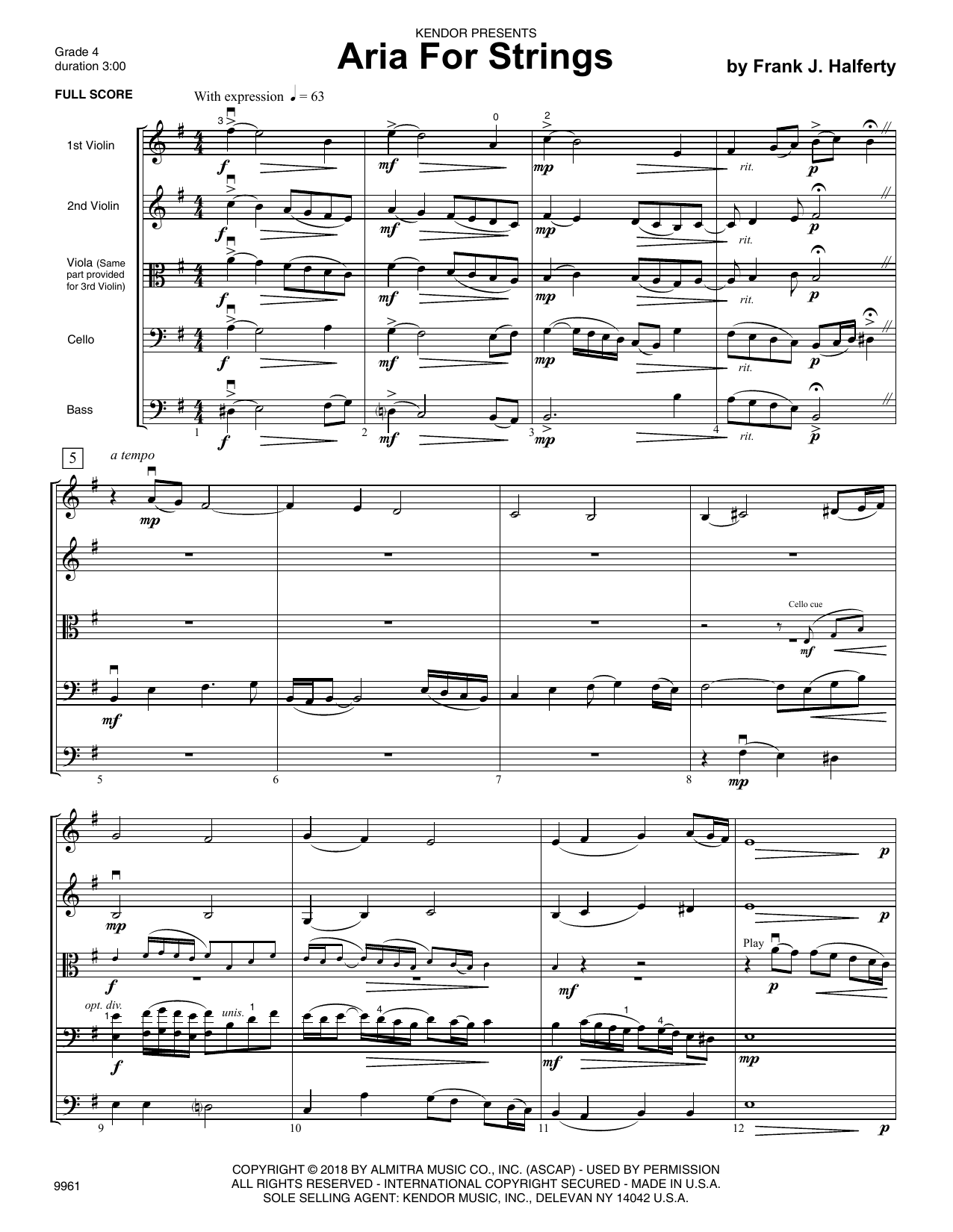 Download Frank J. Halferty Aria For Strings - Full Score Sheet Music