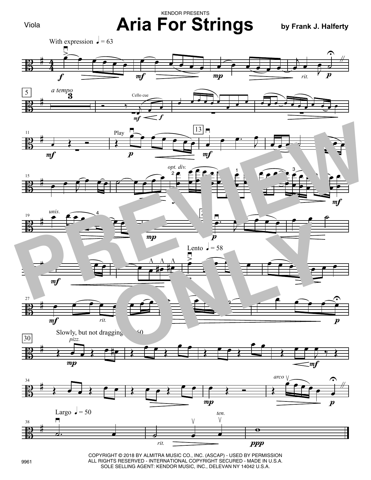 Download Frank J. Halferty Aria For Strings - Viola Sheet Music