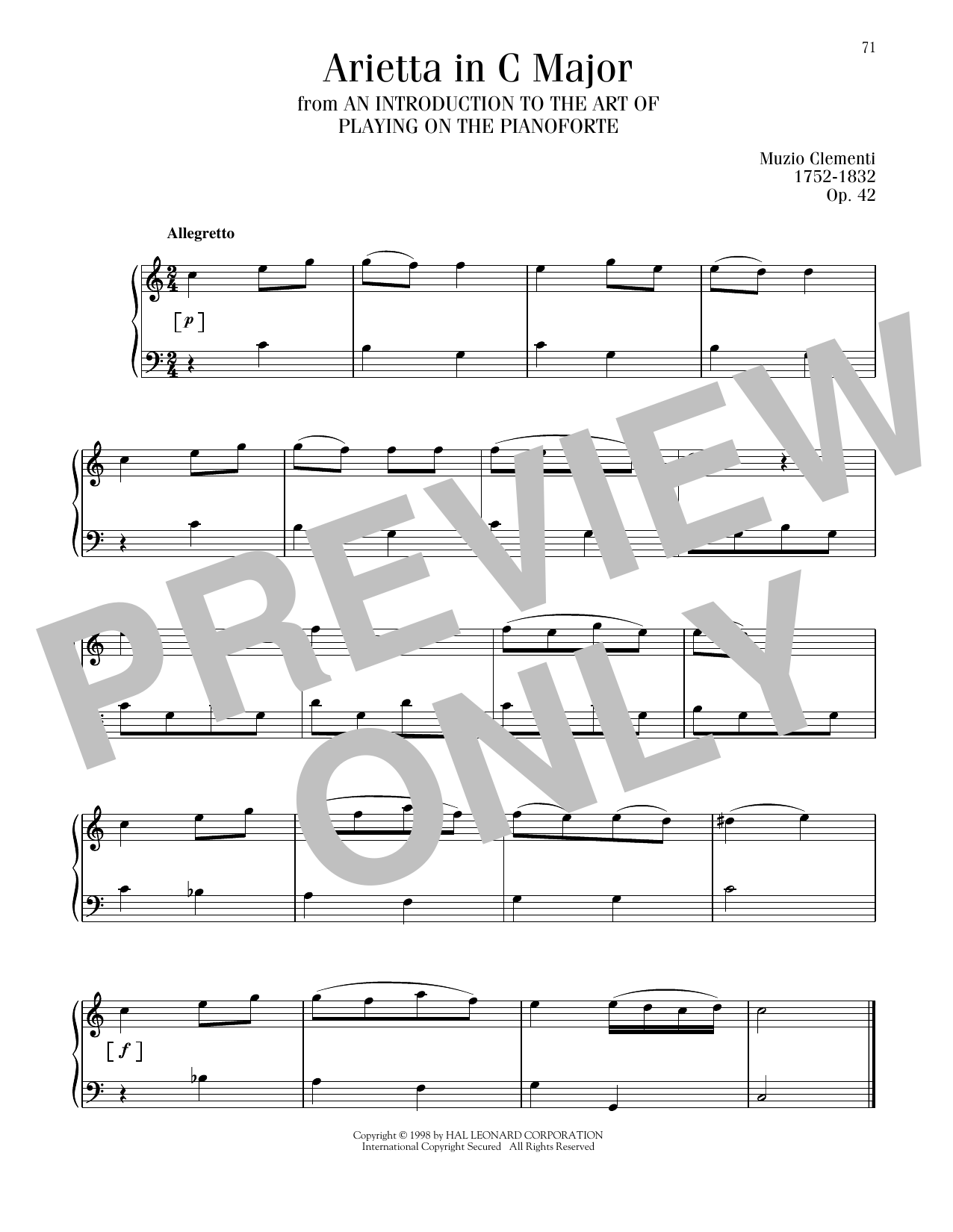 Muzio Clementi Arietta In C Major sheet music notes printable PDF score