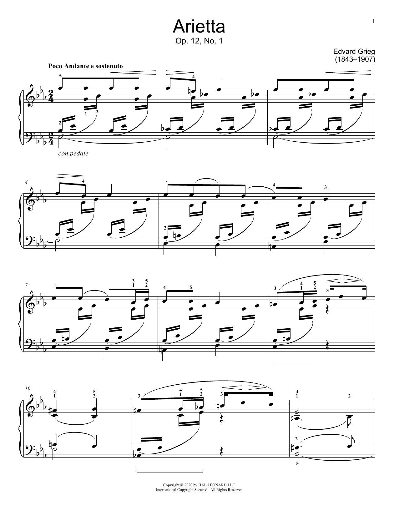 Download Edvard Grieg Arietta, Op. 12, No. 1 Sheet Music