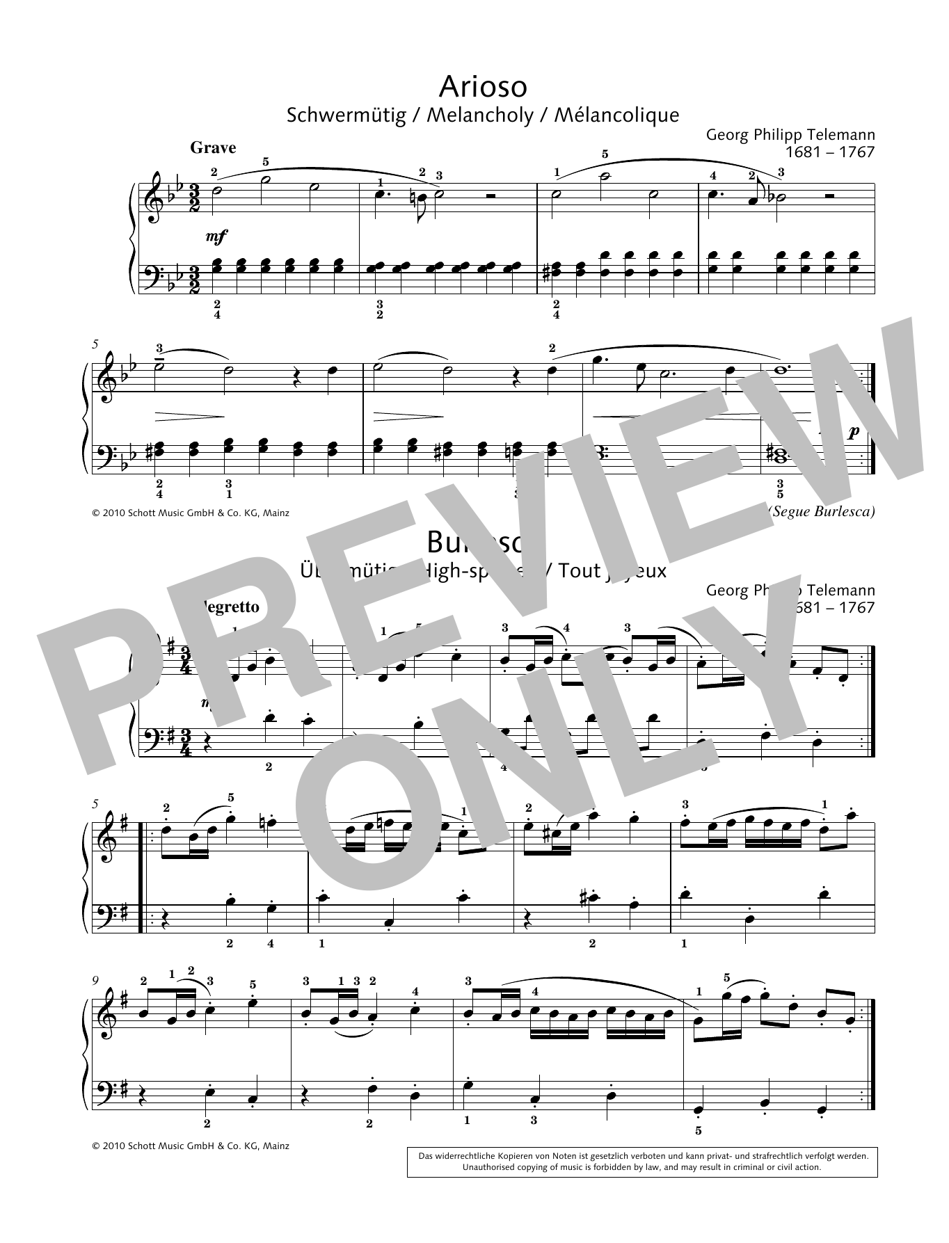 Download Georg Philipp Telemann Arioso-Burlesca Sheet Music