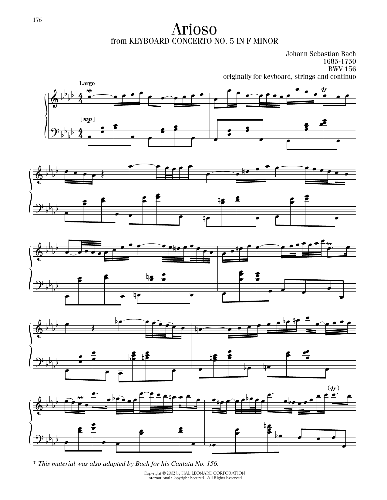 Johann Sebastian Bach Arioso sheet music notes printable PDF score
