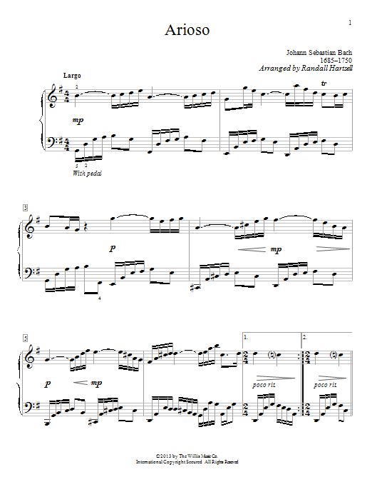 Randall Hartsell Arioso sheet music notes printable PDF score