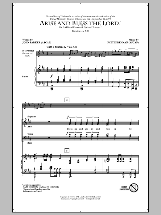 Download John Parker Arise And Bless The Lord! Sheet Music
