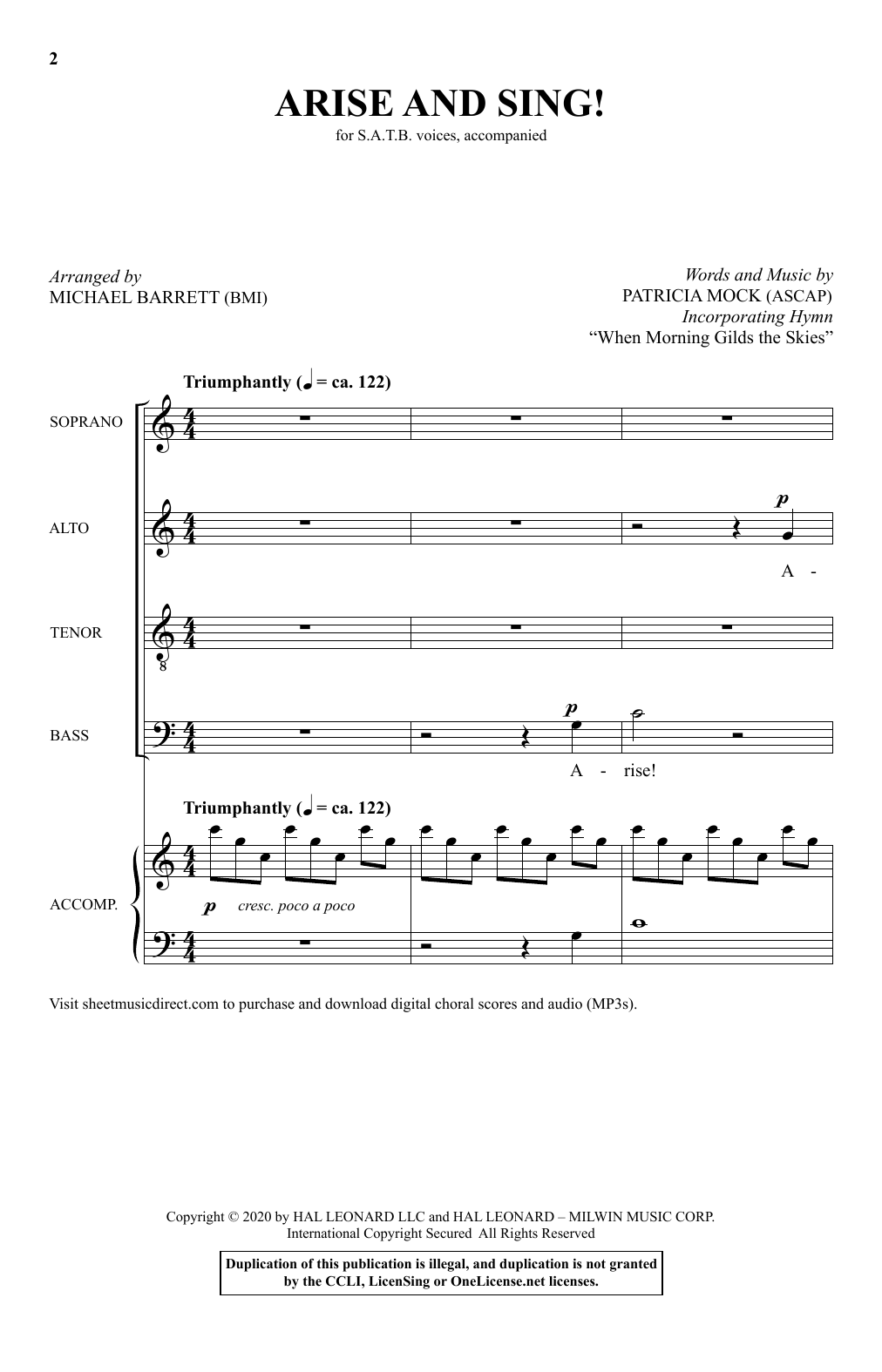 Download Patricia Mock Arise And Sing (arr. Michael Barrett) Sheet Music