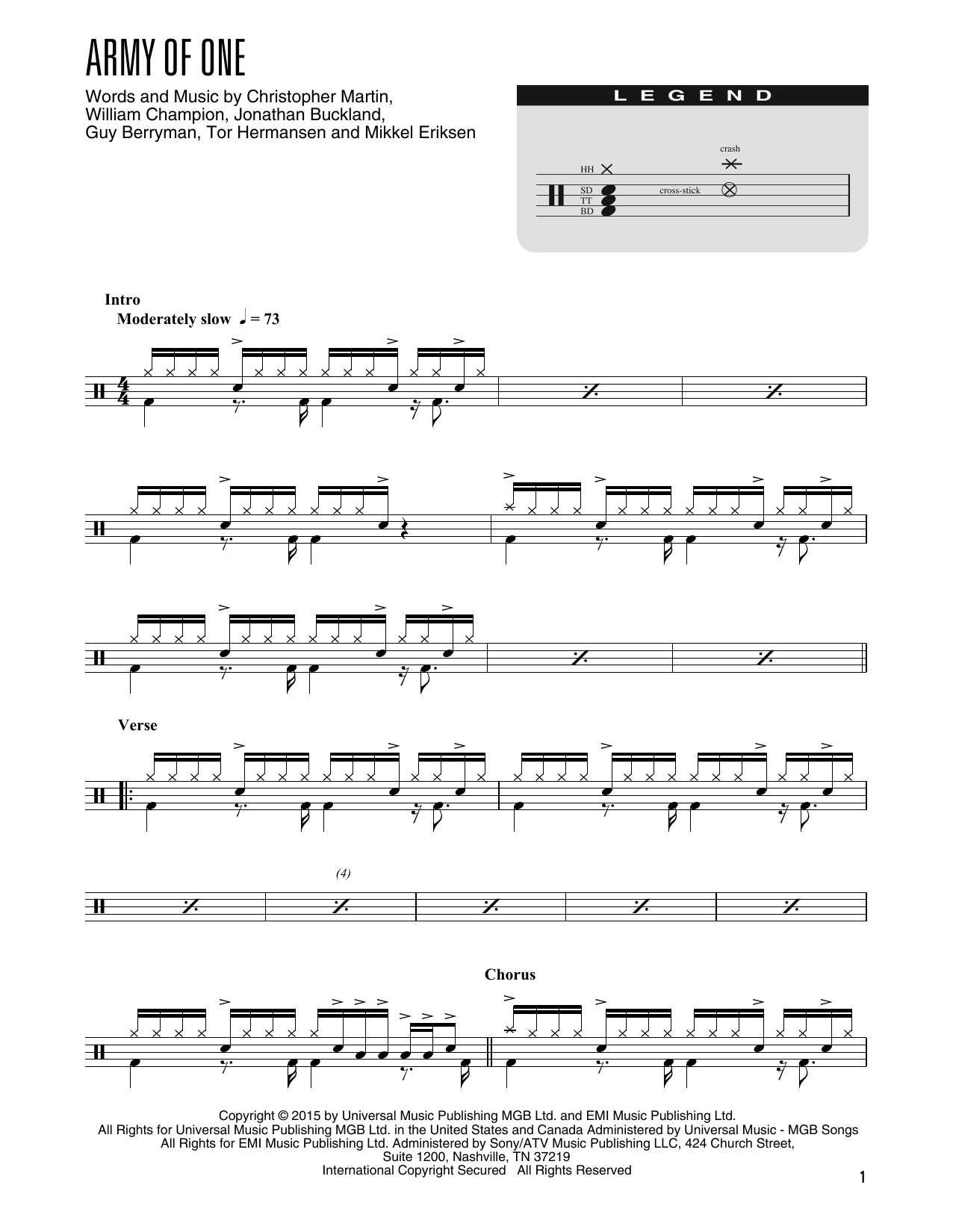 Download Coldplay Army Of One (arr. Kennan Wylie) Sheet Music