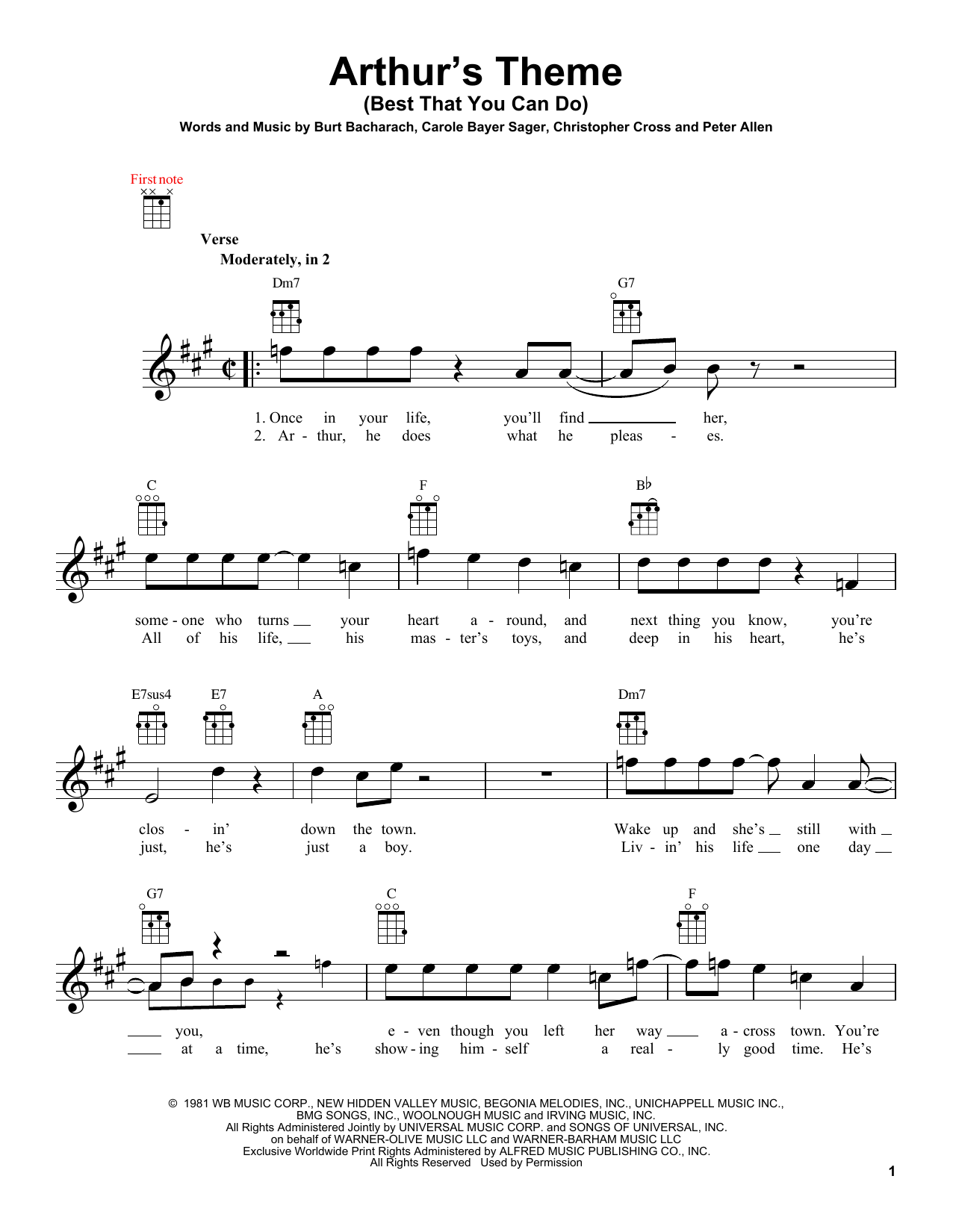 Download Christopher Cross Arthur's Theme (Best That You Can Do) Sheet Music