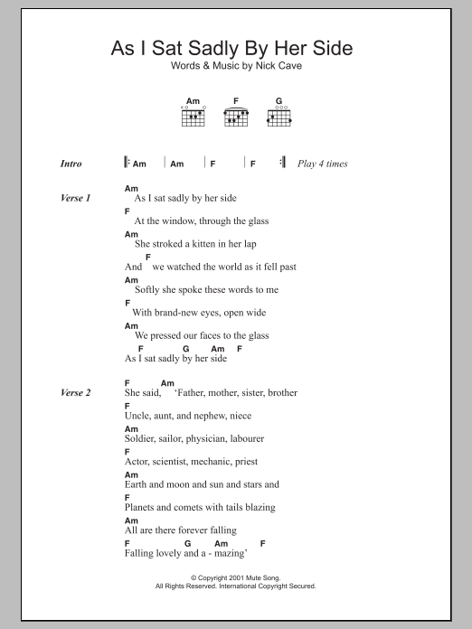 Download Nick Cave As I Sat Sadly By Her Side Sheet Music