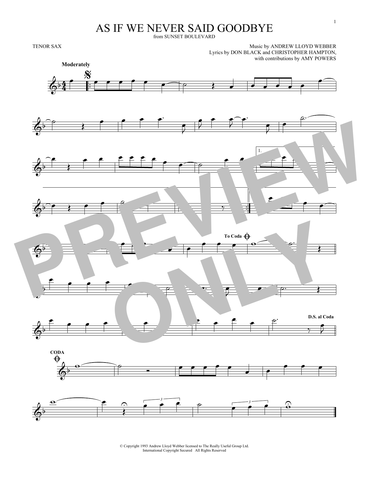 Download Andrew Lloyd Webber As If We Never Said Goodbye (from Sunse Sheet Music