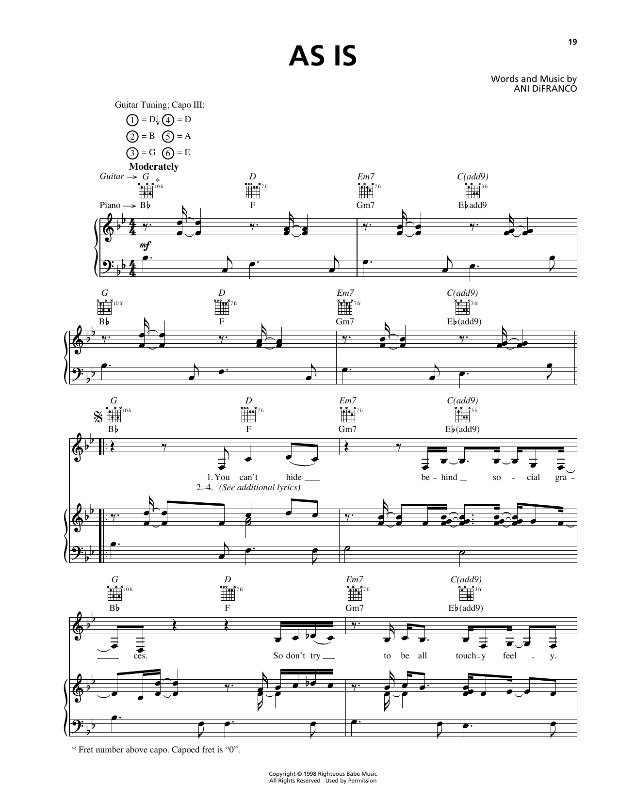 Download Ani DiFranco As Is Sheet Music