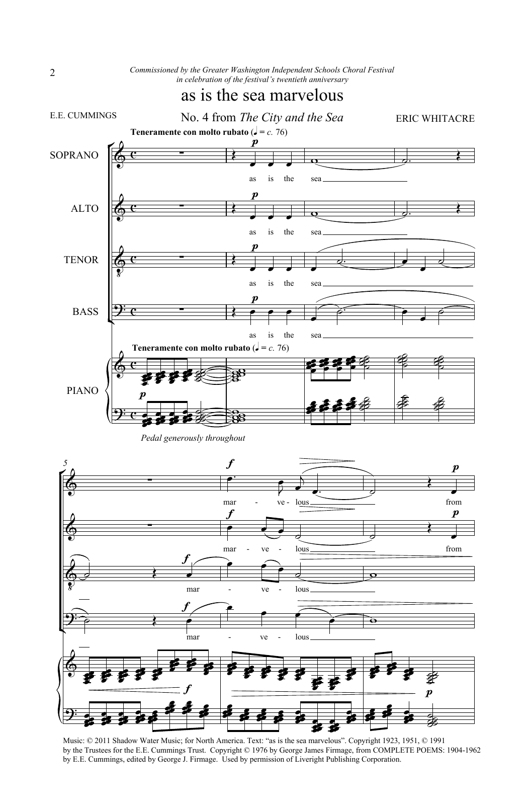 Download Eric Whitacre As Is The Sea Marvelous (From 'The City Sheet Music