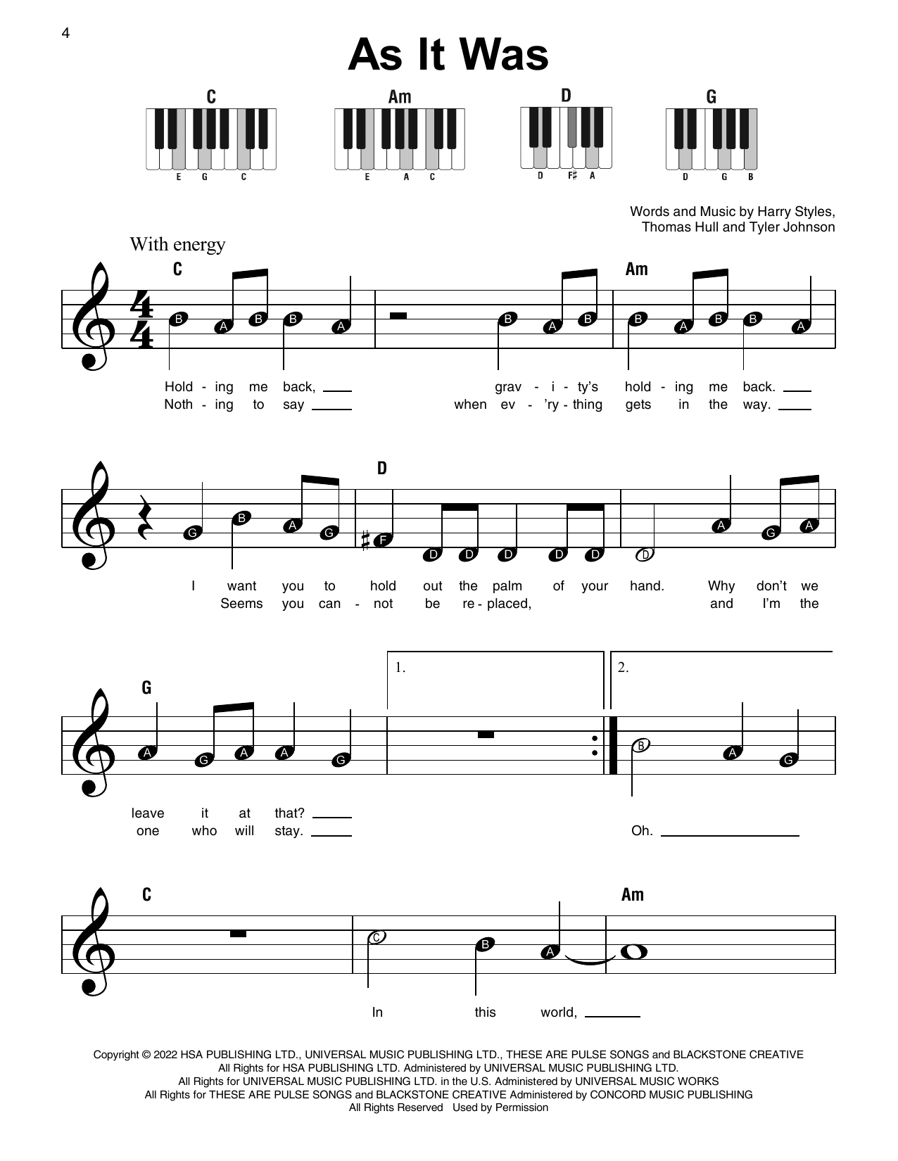 Download Harry Styles As It Was Sheet Music