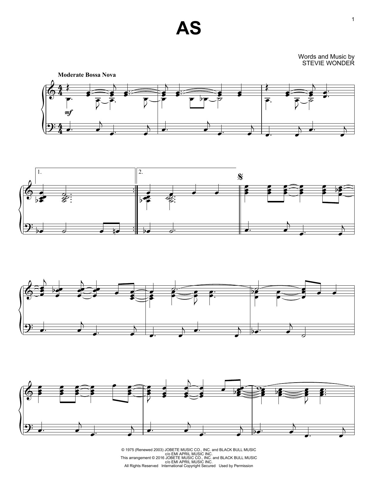 Download Stevie Wonder As [Jazz version] Sheet Music