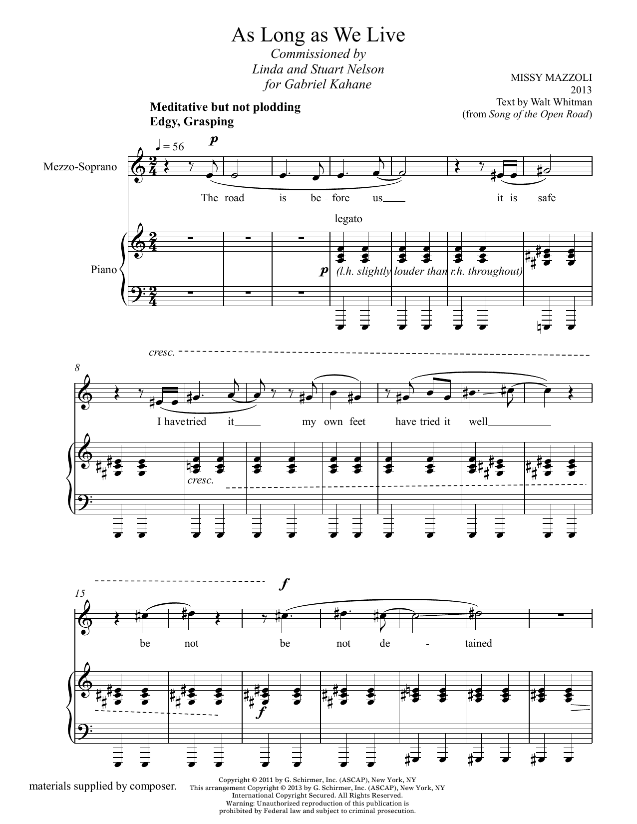 Download Missy Mazzoli As Long As We Live (mezzo-soprano and p Sheet Music
