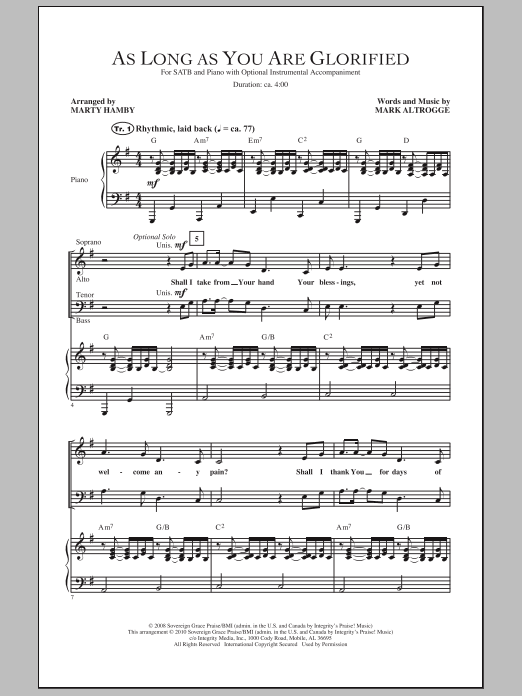 Download Marty Hamby As Long As You Are Glorified Sheet Music