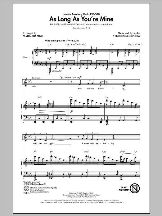 Download Mark Brymer As Long As You're Mine (from Wicked) Sheet Music