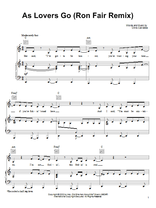 Download Dashboard Confessional As Lovers Go Sheet Music