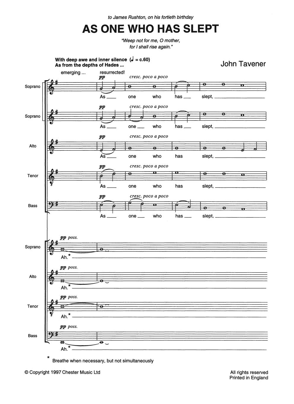 Download John Tavener As One Who Has Slept Sheet Music