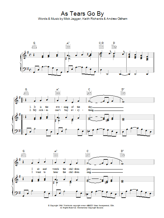 Download The Rolling Stones As Tears Go By Sheet Music