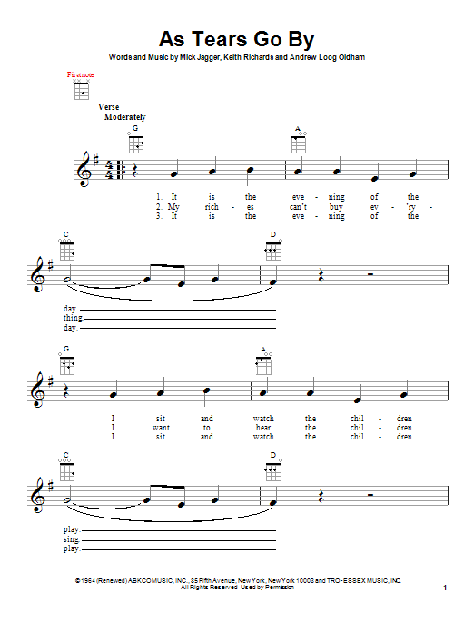 Download The Rolling Stones As Tears Go By Sheet Music