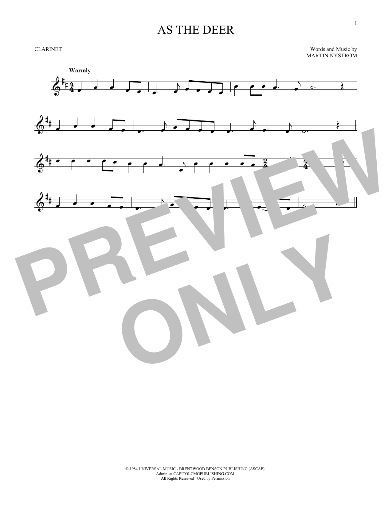 Martin Nystrom As The Deer sheet music notes printable PDF score