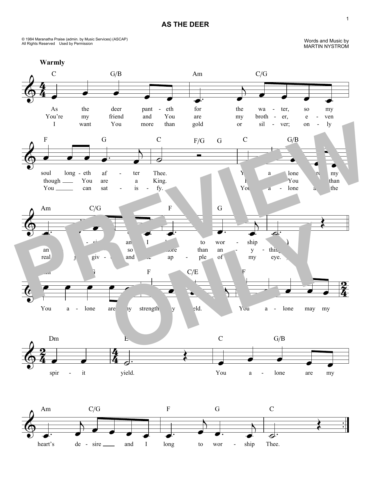 Download Martin Nystrom As The Deer Sheet Music