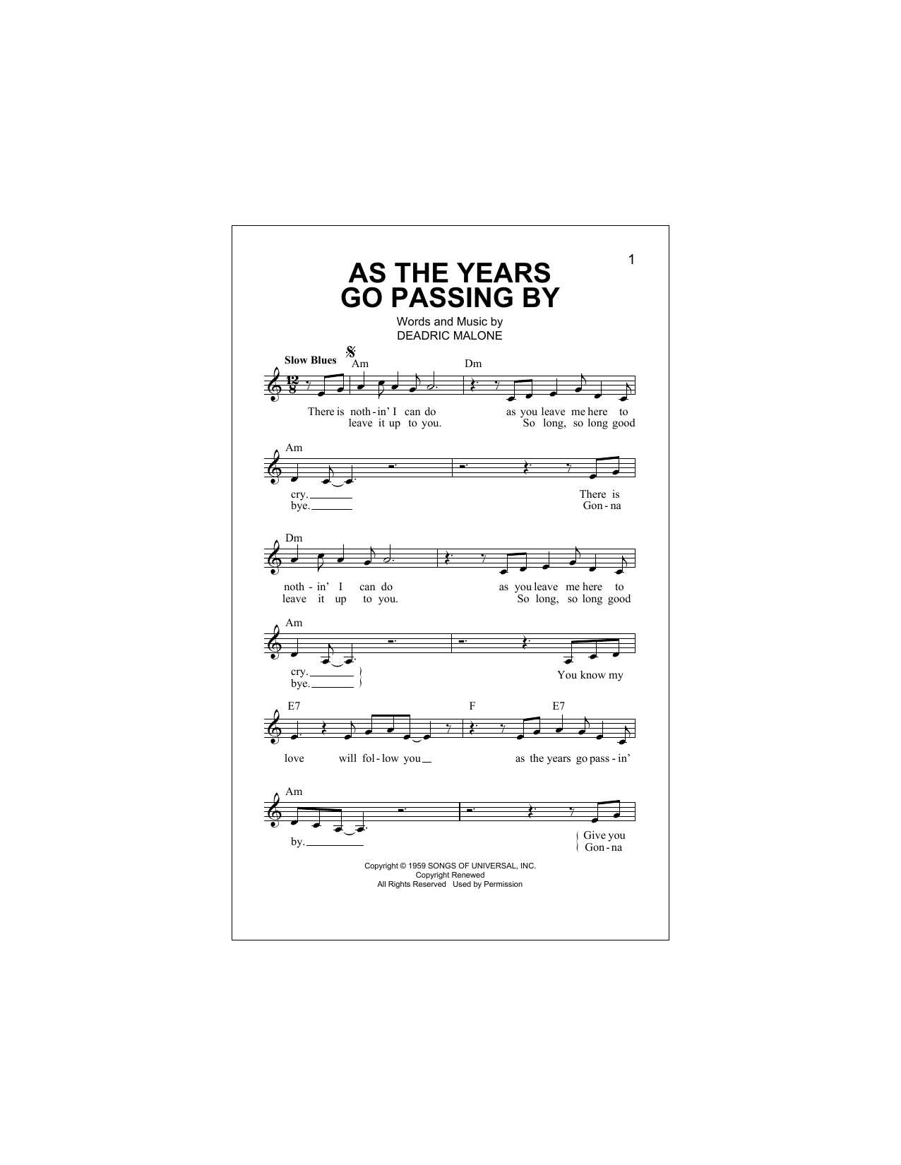 Download Deadric Malone As The Years Go Passing By Sheet Music