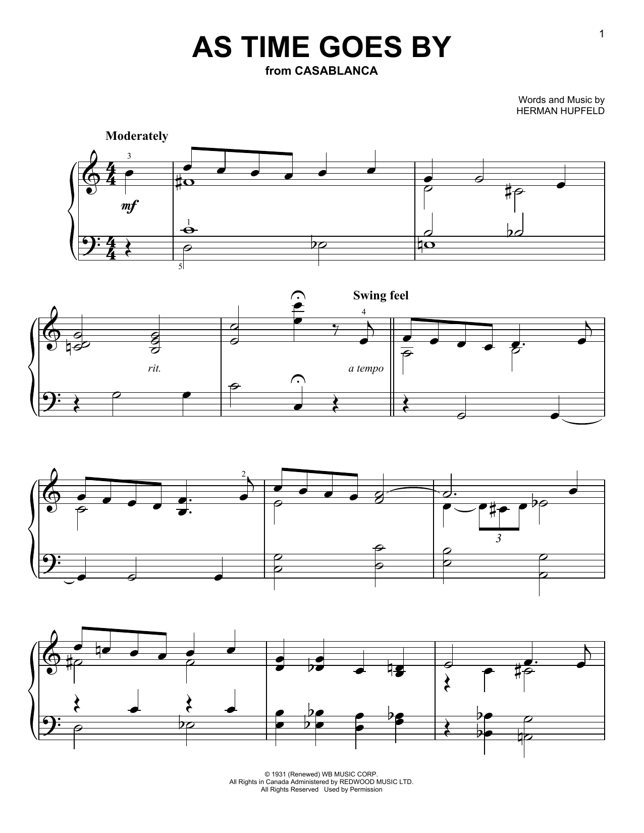 Download Herman Hupfeld As Time Goes By Sheet Music
