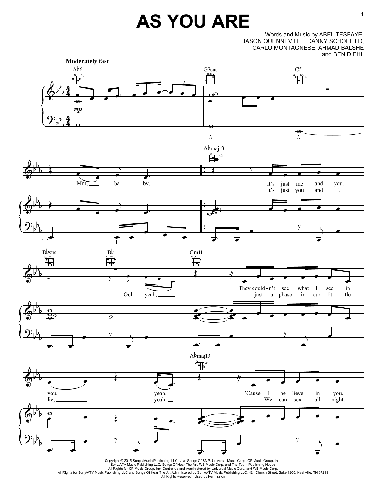 Download The Weeknd As You Are Sheet Music