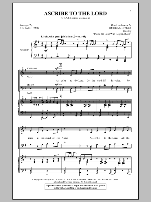 Download Jon Paige Ascribe To The Lord Sheet Music