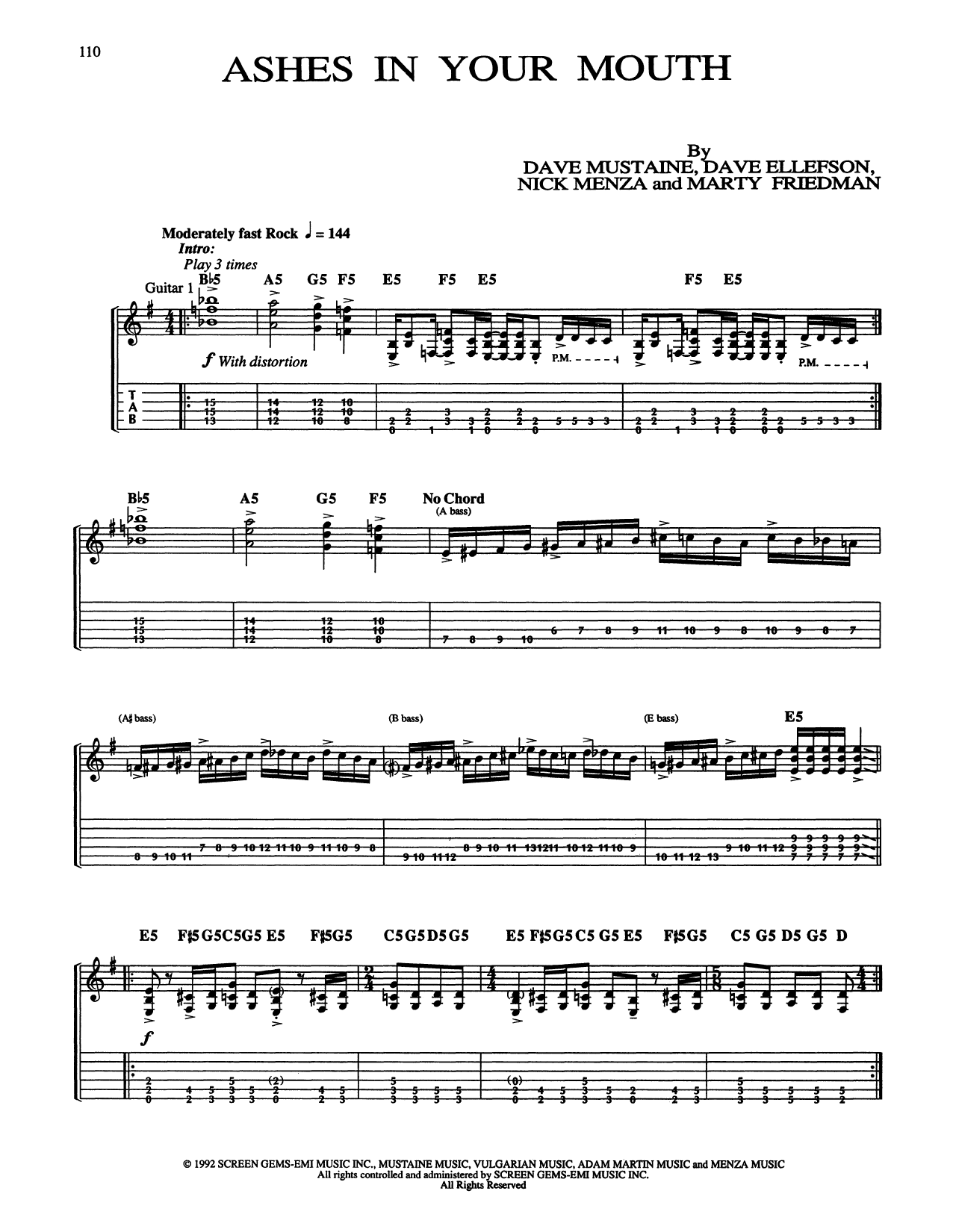 Download Megadeth Ashes In Your Mouth Sheet Music