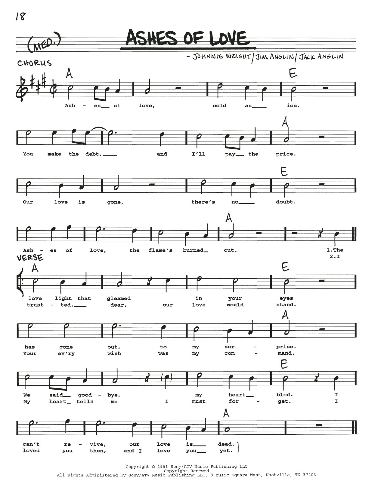 Download Jack Anglin Ashes Of Love Sheet Music