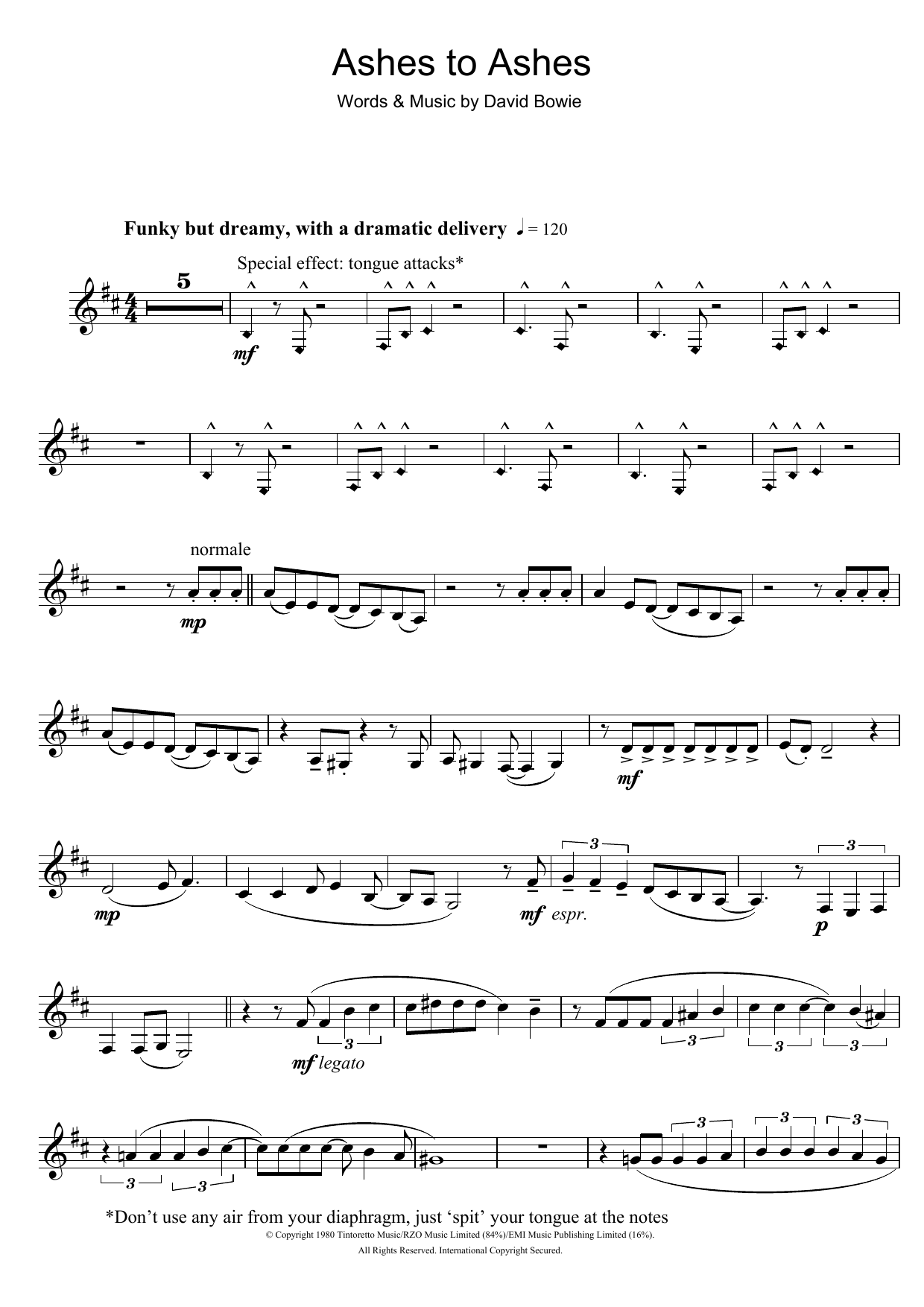 Download David Bowie Ashes To Ashes Sheet Music