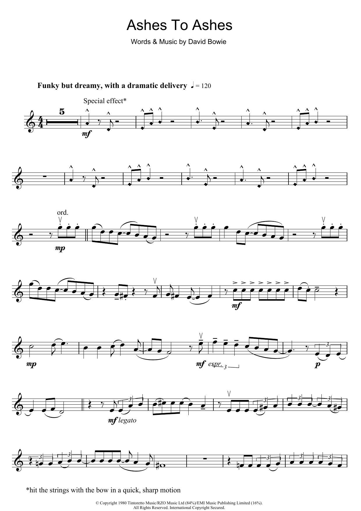 Download David Bowie Ashes To Ashes Sheet Music