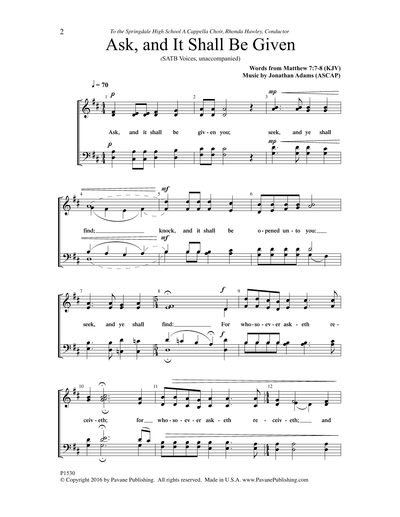 Download Jonathan Adams Ask And It Shall Be Given Sheet Music